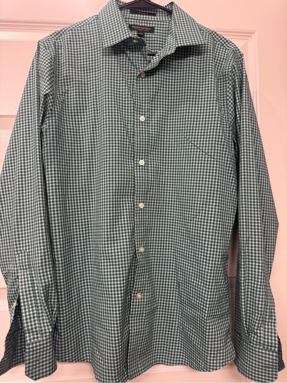 Banana Republic Green Gingham Long-Sleeve Dress Shirt